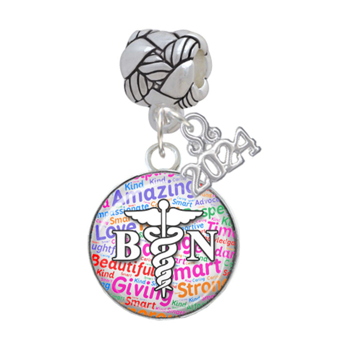 Delight Jewelry Silvertone Domed BN Woven Rope Charm Bead Dangle with Year 2024 Image 4