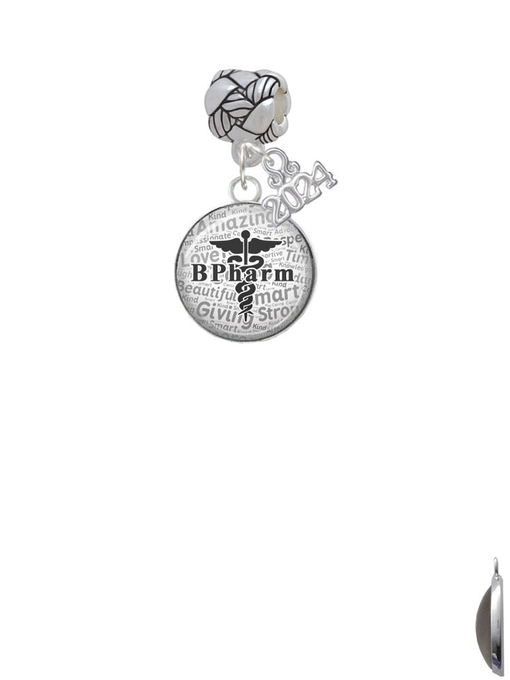 Delight Jewelry Silvertone Domed B Pharm Woven Rope Charm Bead Dangle with Year 2024 Image 2