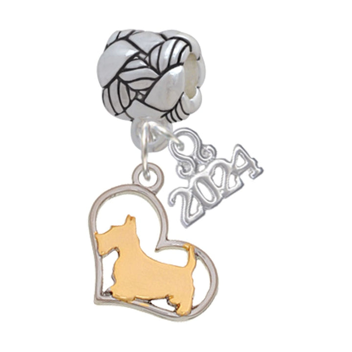 Delight Jewelry Two-tone Dog Breed Silhouette Heart Woven Rope Charm Bead Dangle with Year 2024 Image 1