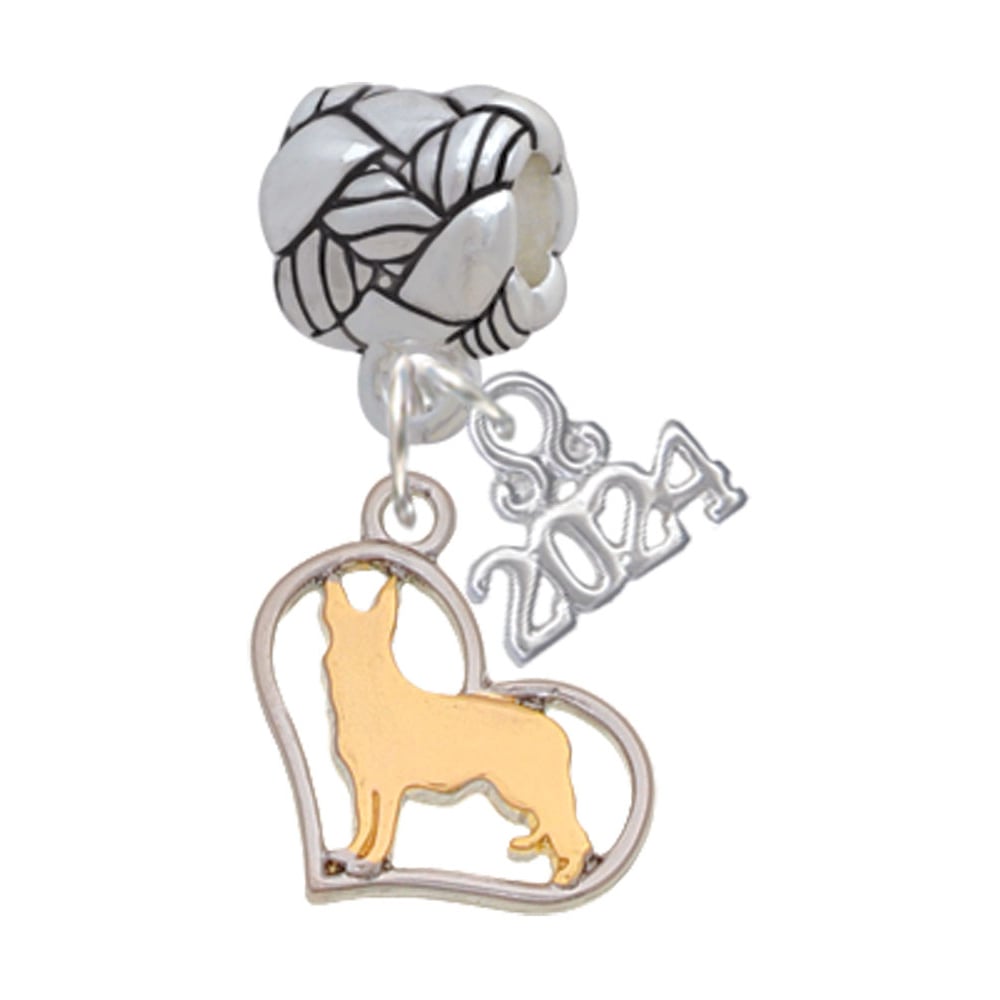 Delight Jewelry Two-tone Dog Breed Silhouette Heart Woven Rope Charm Bead Dangle with Year 2024 Image 1