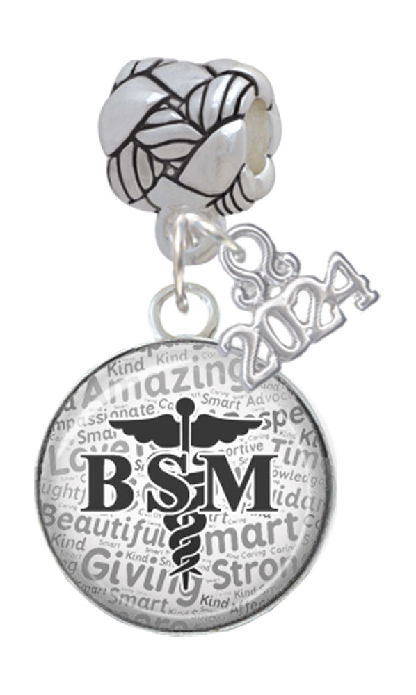 Delight Jewelry Silvertone Domed BSM Woven Rope Charm Bead Dangle with Year 2024 Image 1