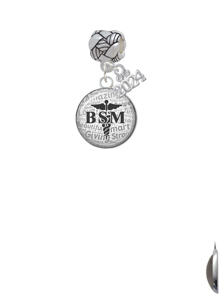 Delight Jewelry Silvertone Domed BSM Woven Rope Charm Bead Dangle with Year 2024 Image 2