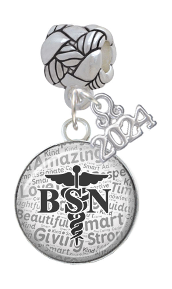 Delight Jewelry Silvertone Domed BSN Woven Rope Charm Bead Dangle with Year 2024 Image 1