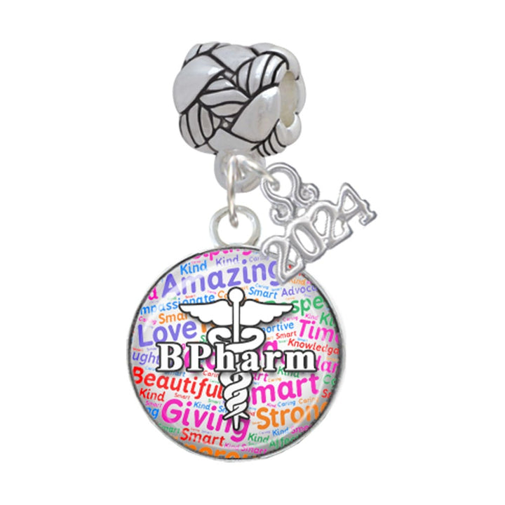 Delight Jewelry Silvertone Domed B Pharm Woven Rope Charm Bead Dangle with Year 2024 Image 1