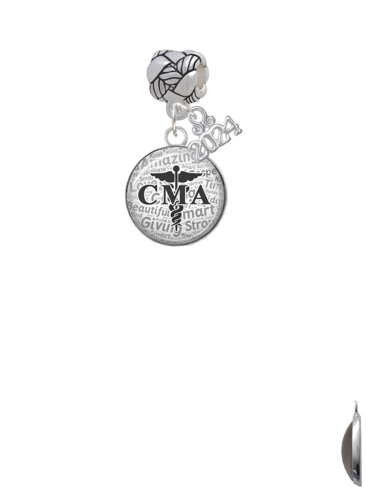 Delight Jewelry Silvertone Domed CMA Woven Rope Charm Bead Dangle with Year 2024 Image 2