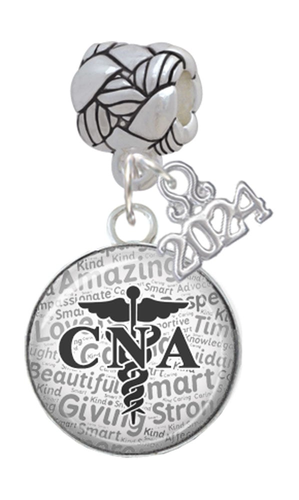 Delight Jewelry Silvertone Domed CNA Woven Rope Charm Bead Dangle with Year 2024 Image 1