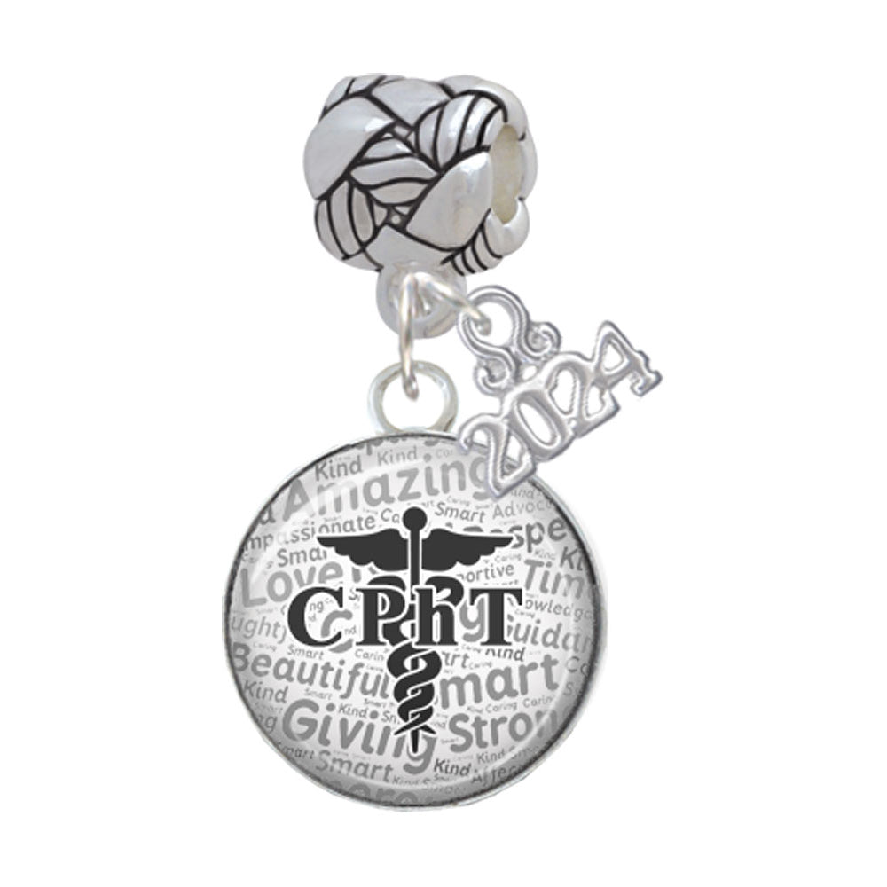Delight Jewelry Silvertone Domed CPhT Woven Rope Charm Bead Dangle with Year 2024 Image 1