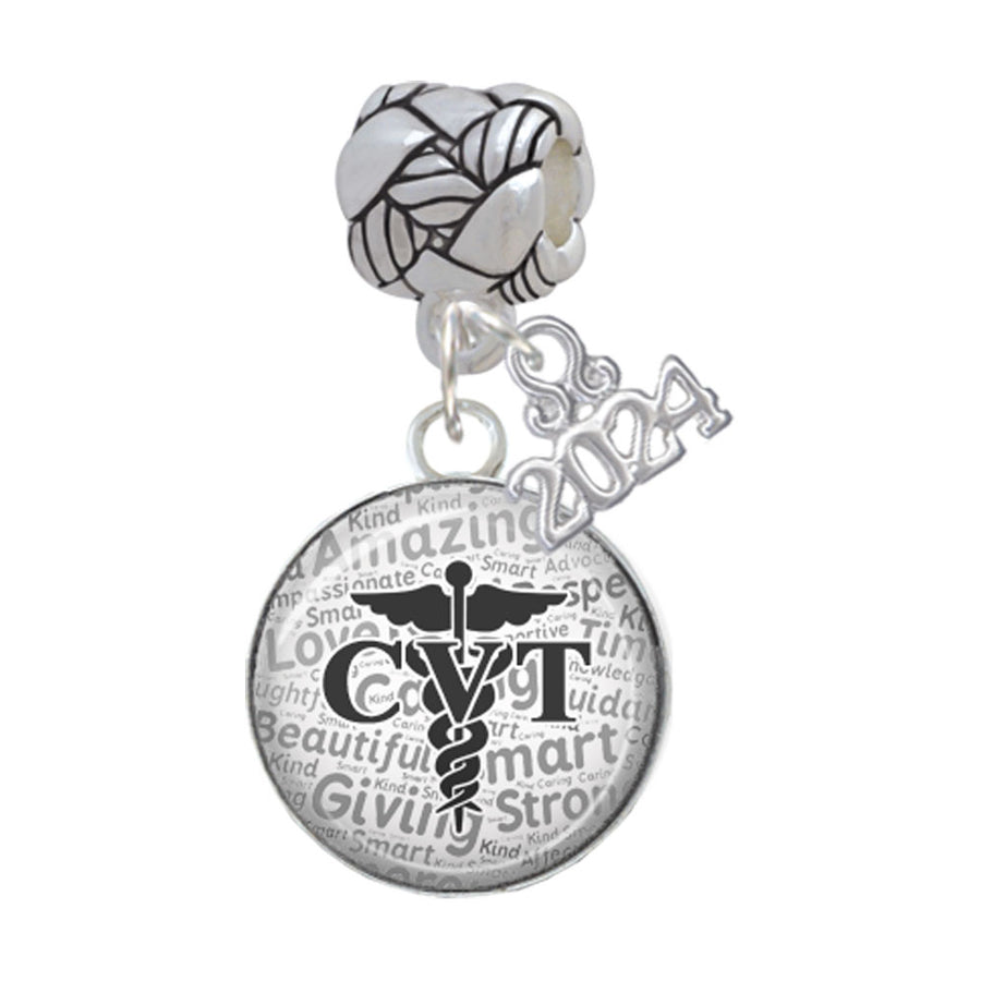Delight Jewelry Silvertone Domed CVT Woven Rope Charm Bead Dangle with Year 2024 Image 1