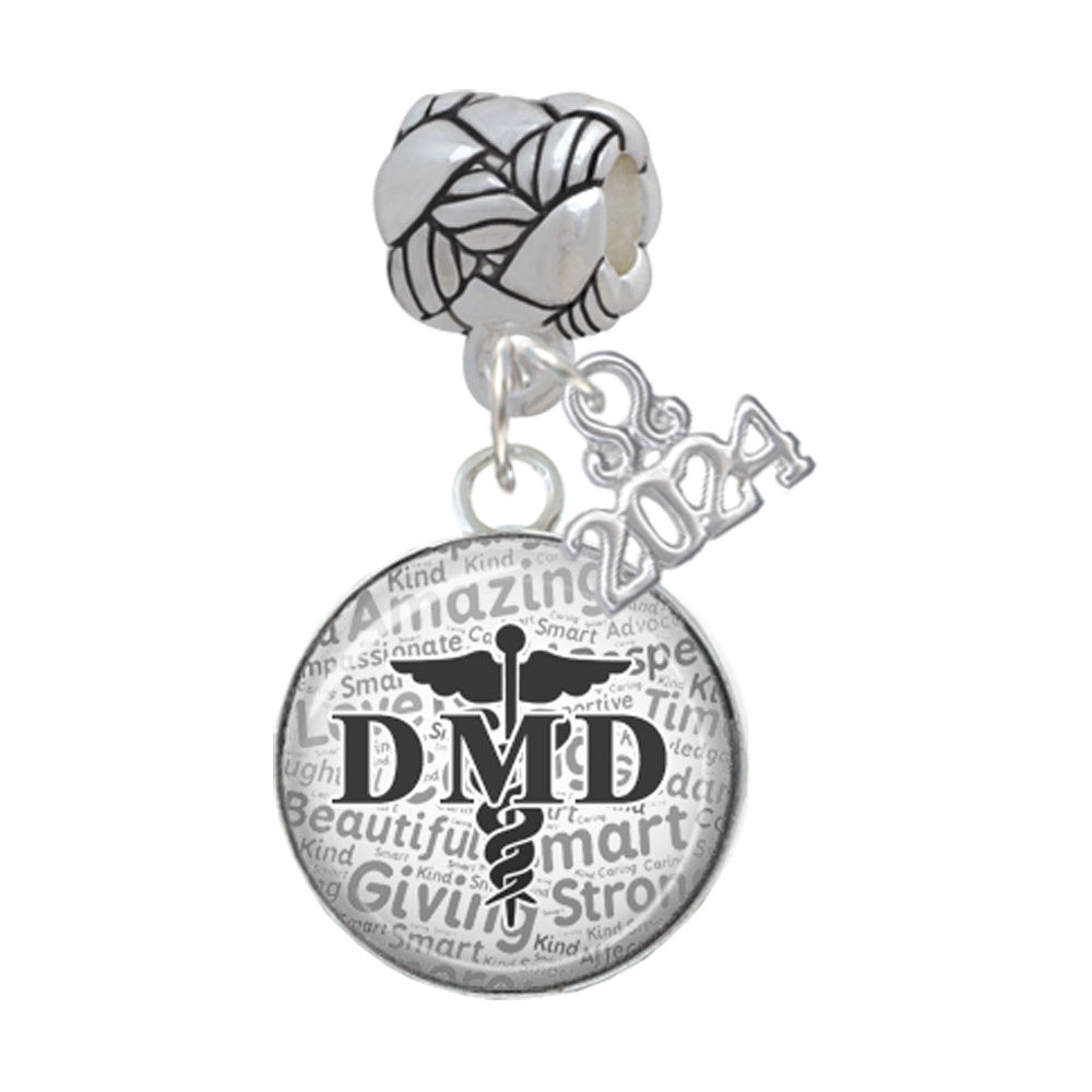 Delight Jewelry Silvertone Domed DMD Woven Rope Charm Bead Dangle with Year 2024 Image 1