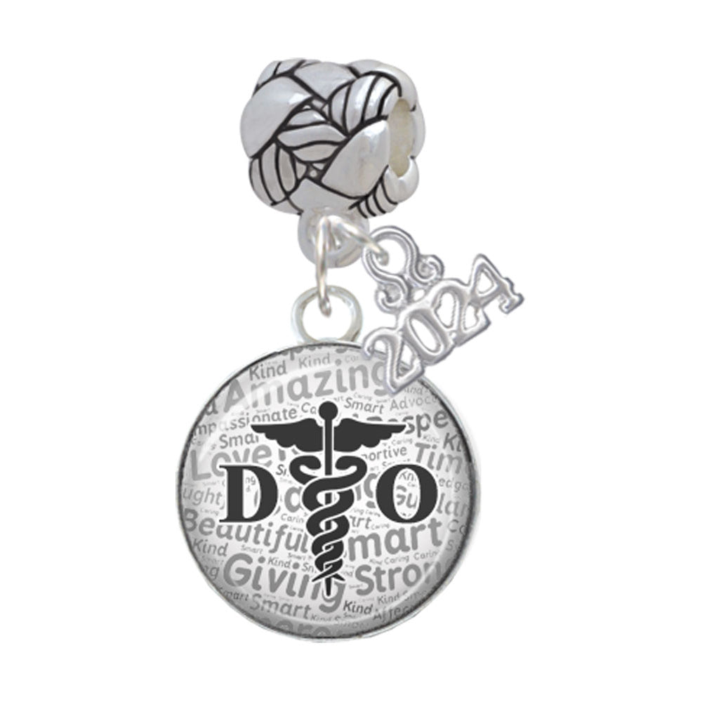 Delight Jewelry Silvertone Domed DO Woven Rope Charm Bead Dangle with Year 2024 Image 1