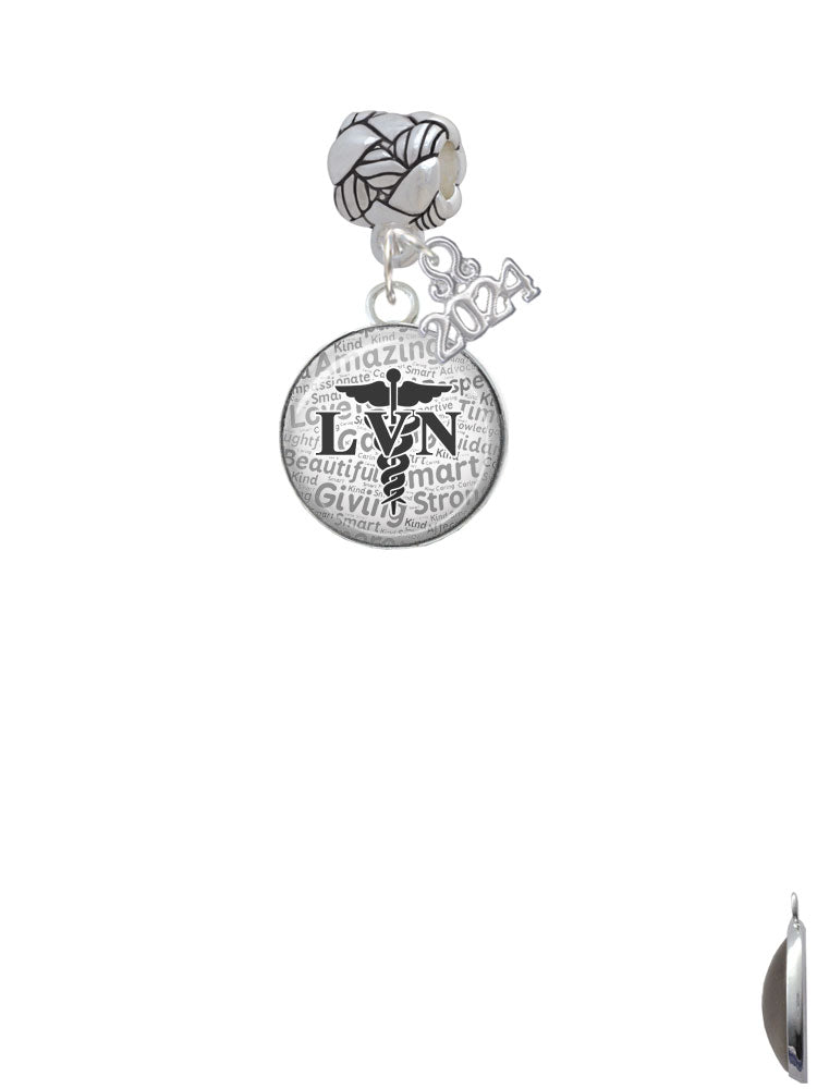 Delight Jewelry Silvertone Domed LVN Woven Rope Charm Bead Dangle with Year 2024 Image 2