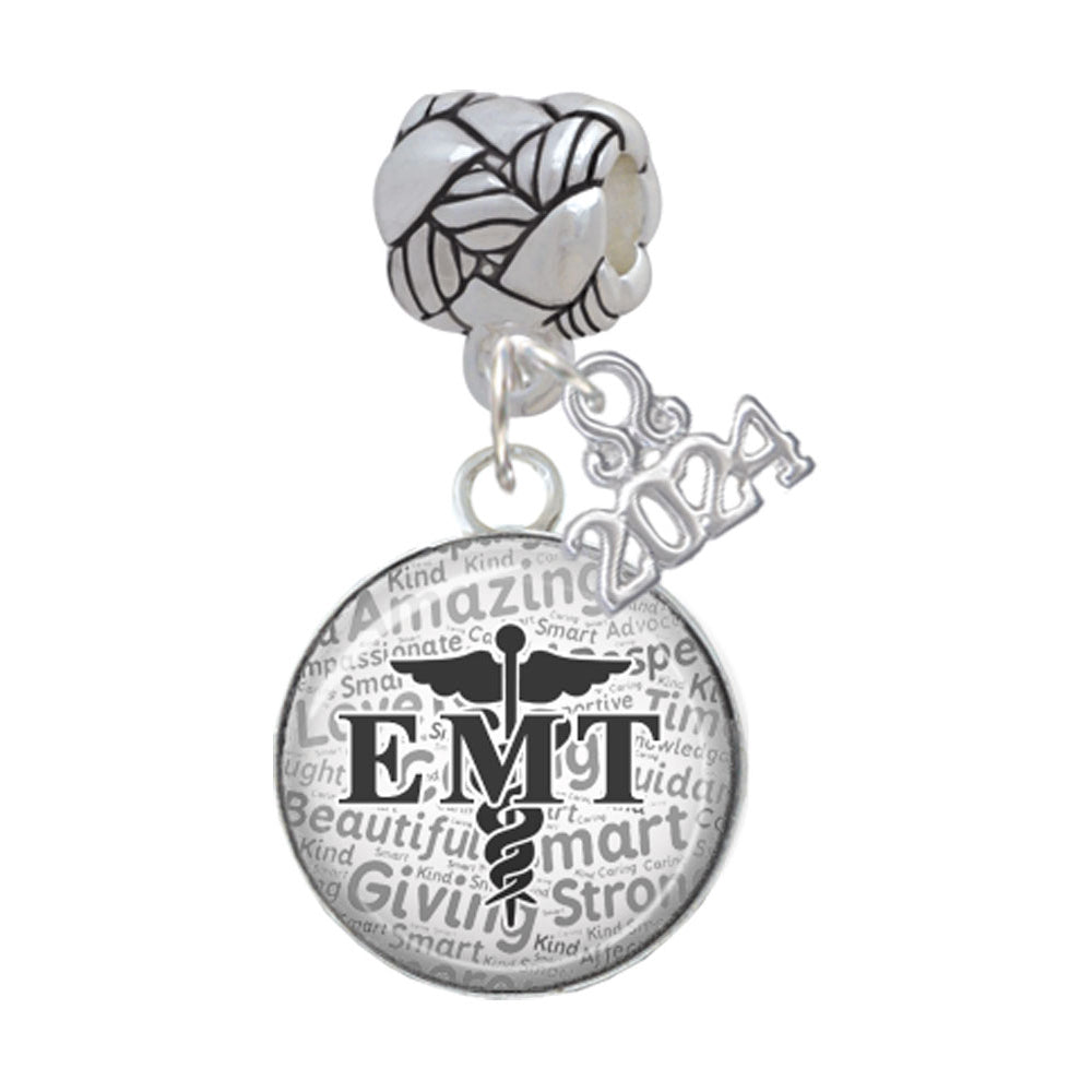 Delight Jewelry Silvertone Domed EMT Woven Rope Charm Bead Dangle with Year 2024 Image 1