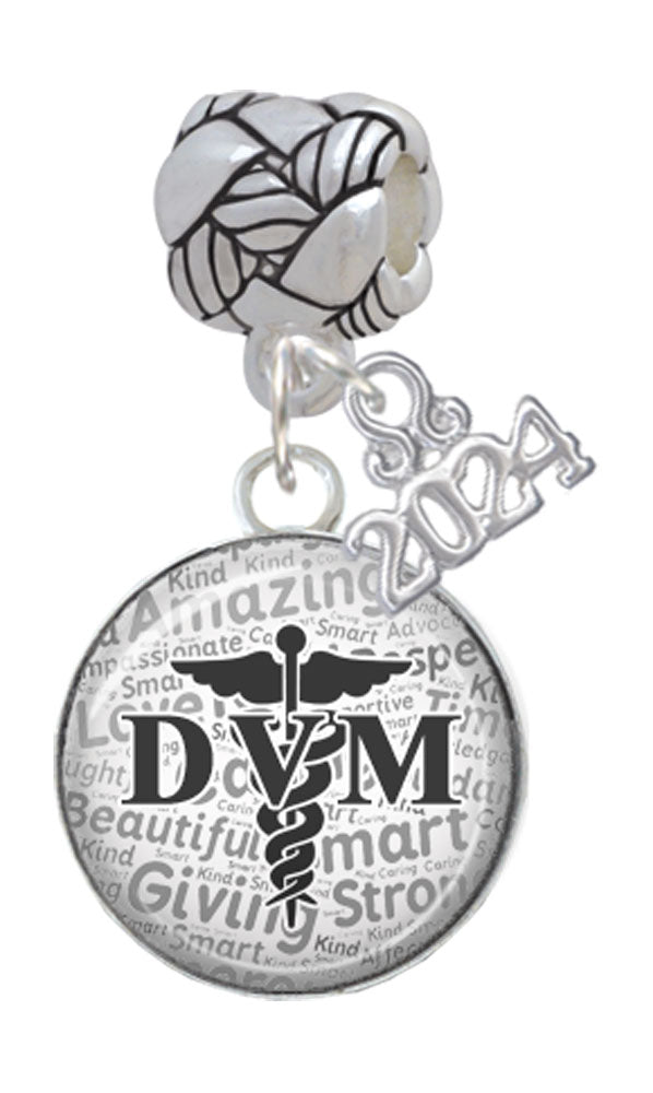 Delight Jewelry Silvertone Domed DVM Woven Rope Charm Bead Dangle with Year 2024 Image 1