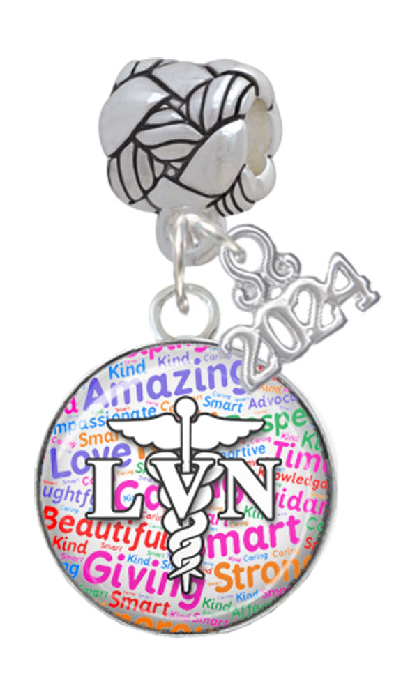 Delight Jewelry Silvertone Domed LVN Woven Rope Charm Bead Dangle with Year 2024 Image 4