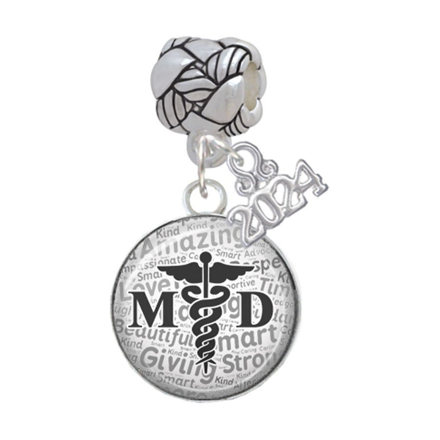 Delight Jewelry Silvertone Domed MD Woven Rope Charm Bead Dangle with Year 2024 Image 1