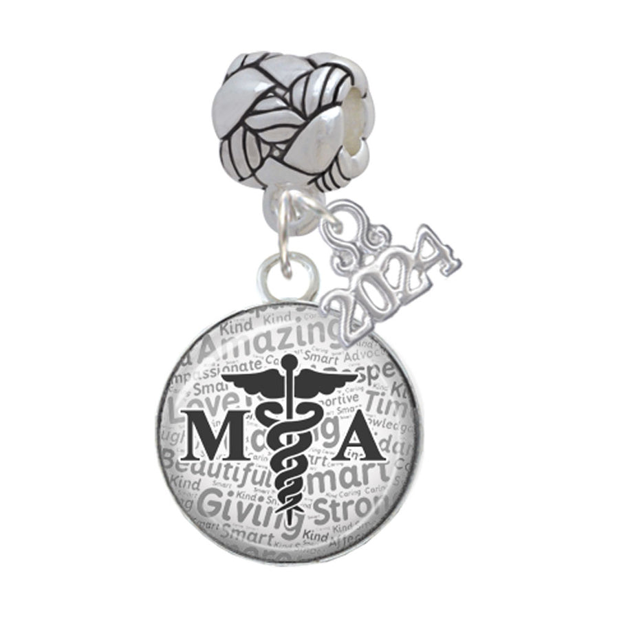 Delight Jewelry Silvertone Domed MA Woven Rope Charm Bead Dangle with Year 2024 Image 1