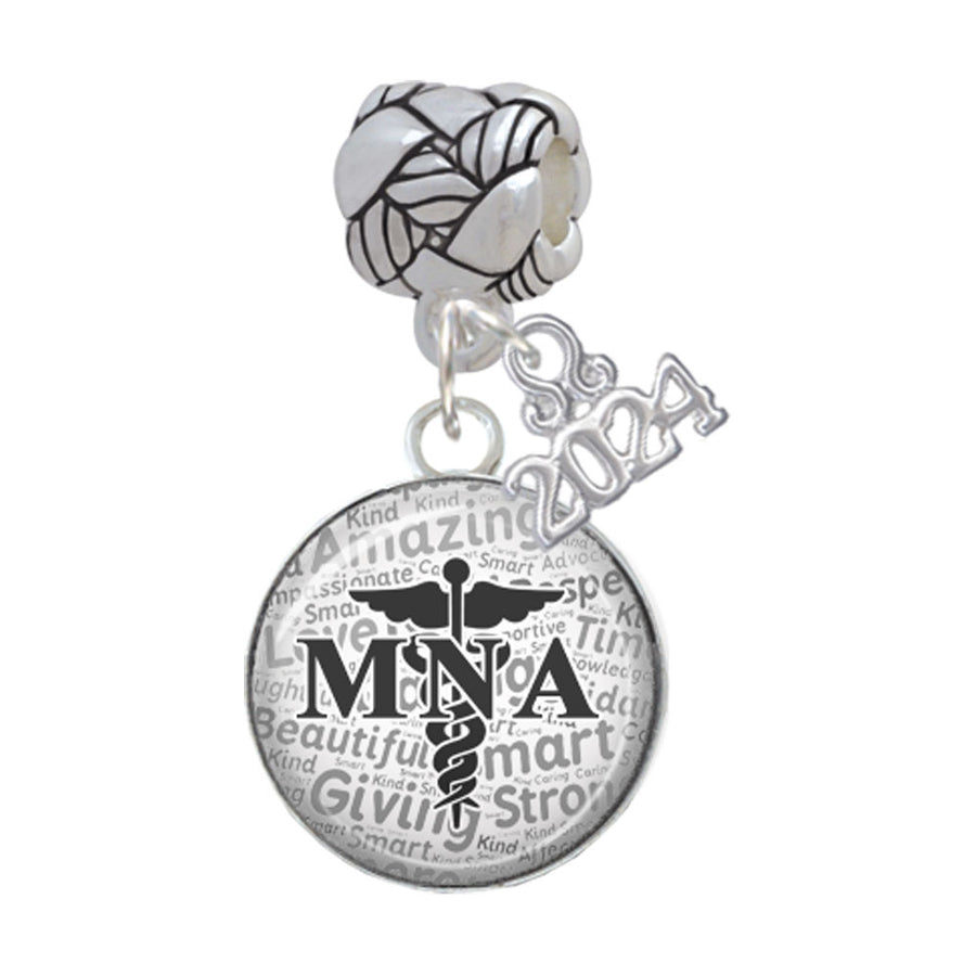 Delight Jewelry Silvertone Domed MNA Woven Rope Charm Bead Dangle with Year 2024 Image 1