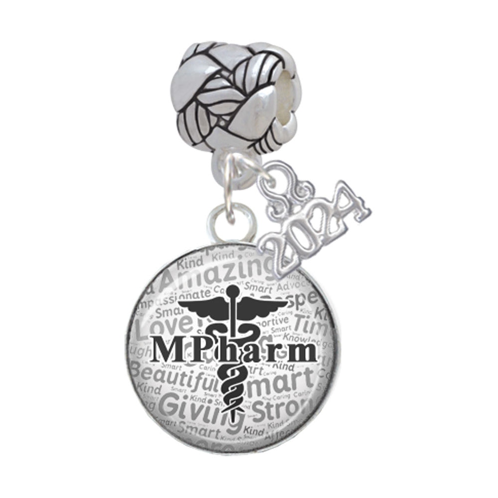 Delight Jewelry Silvertone Domed MPharm Woven Rope Charm Bead Dangle with Year 2024 Image 1