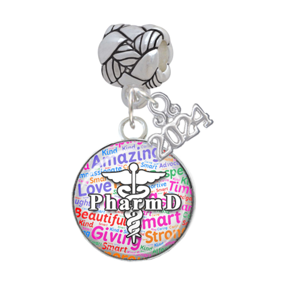 Delight Jewelry Silvertone Domed PharmD Woven Rope Charm Bead Dangle with Year 2024 Image 1