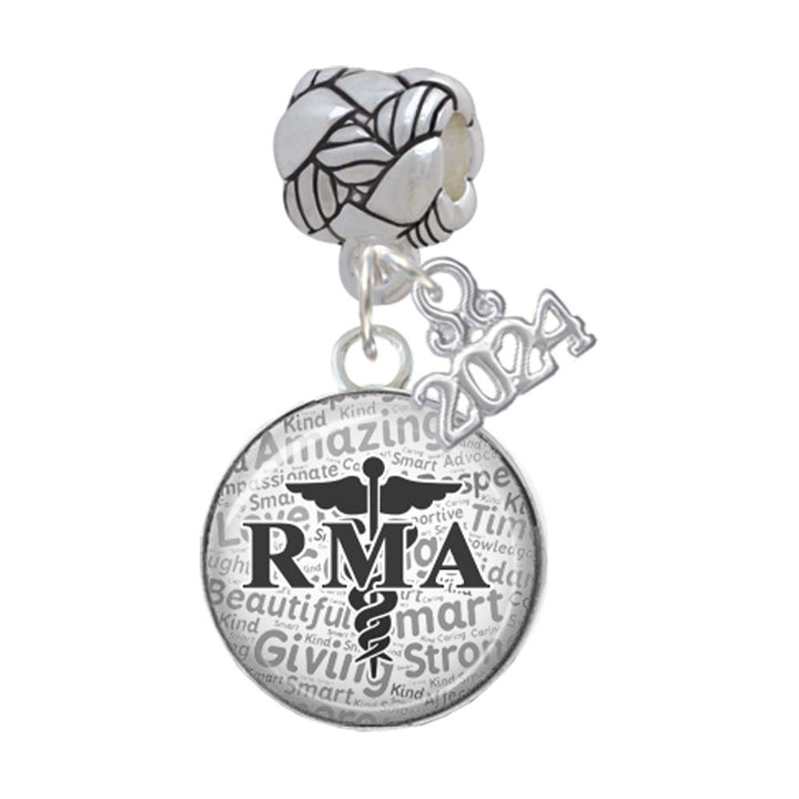 Delight Jewelry Silvertone Domed RMA Woven Rope Charm Bead Dangle with Year 2024 Image 1