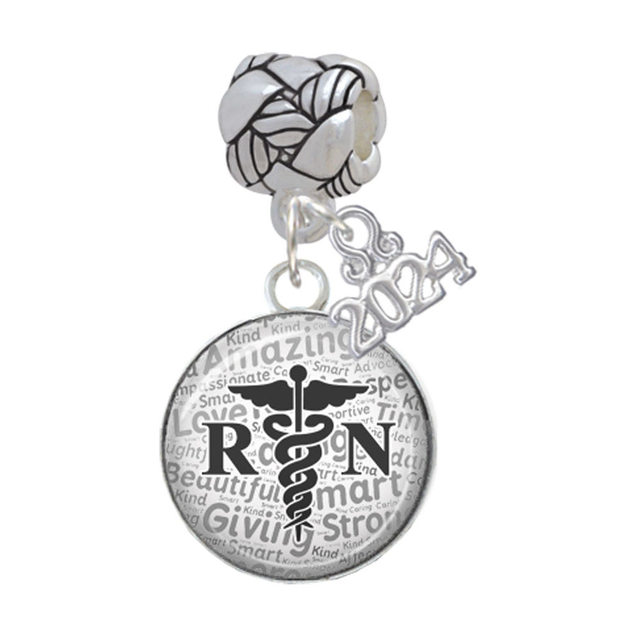 Delight Jewelry Silvertone Domed RN Woven Rope Charm Bead Dangle with Year 2024 Image 1