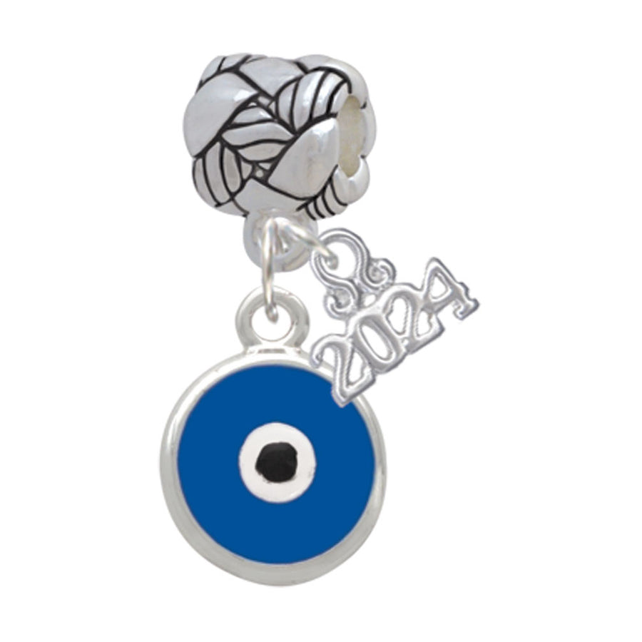 Delight Jewelry Silvertone Blue Evil Eye Good Luck Woven Rope Charm Bead Dangle with Year 2024 Image 1