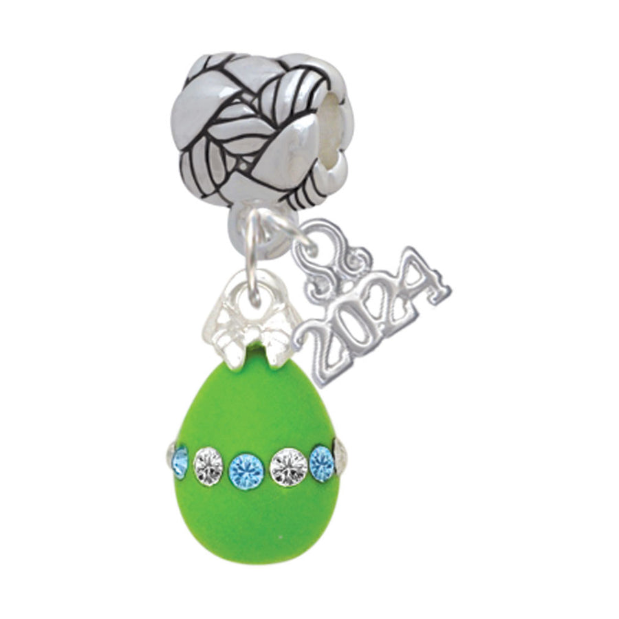 Delight Jewelry Lime Green Easter Egg with Color Crystal Band Woven Rope Charm Bead Dangle with Year 2024 Image 1