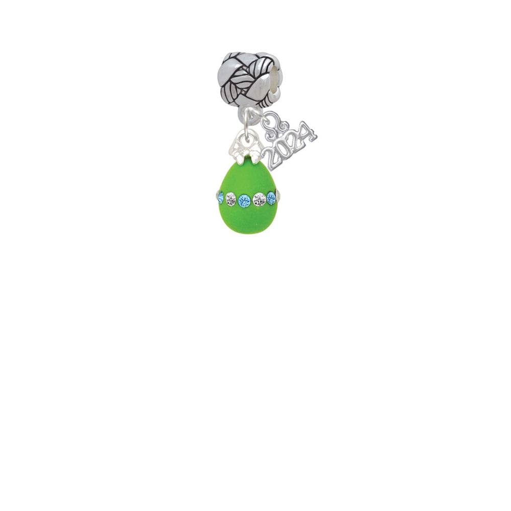 Delight Jewelry Lime Green Easter Egg with Color Crystal Band Woven Rope Charm Bead Dangle with Year 2024 Image 2