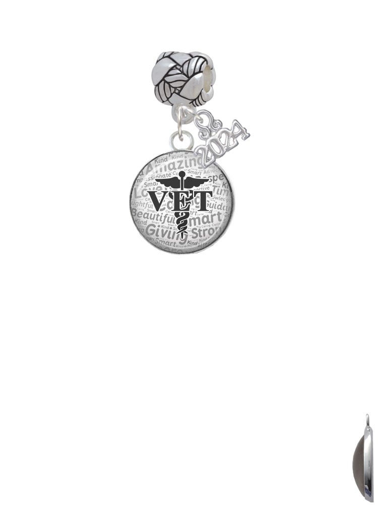 Delight Jewelry Silvertone Domed VET Woven Rope Charm Bead Dangle with Year 2024 Image 2