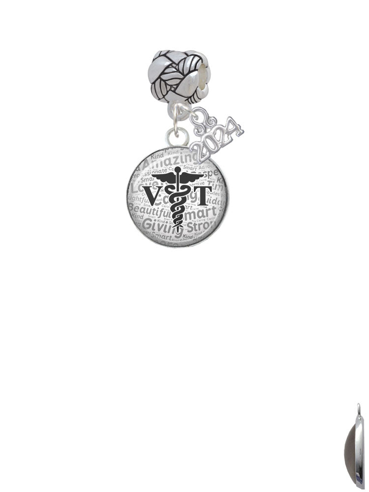 Delight Jewelry Silvertone Domed VT Woven Rope Charm Bead Dangle with Year 2024 Image 2