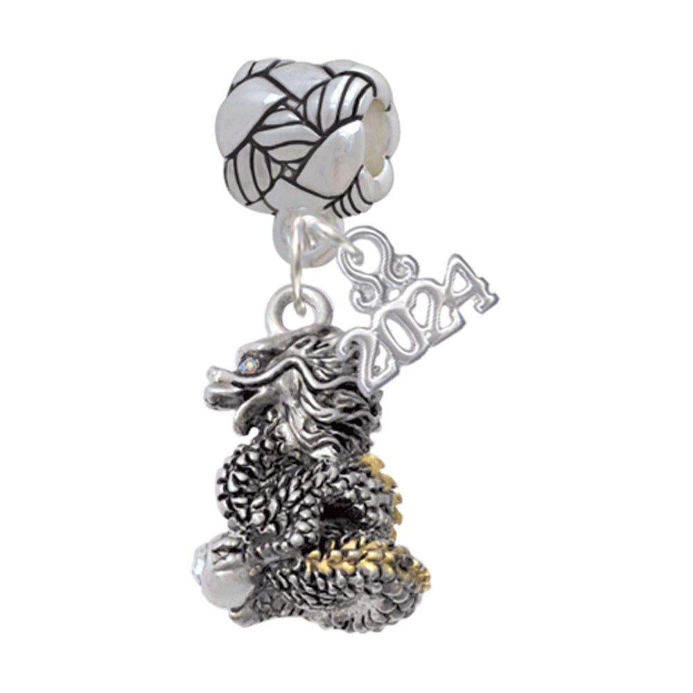 Delight Jewelry Dragon with Crystal Eyes and Clear Ball Woven Rope Charm Bead Dangle with Year 2024 Image 4