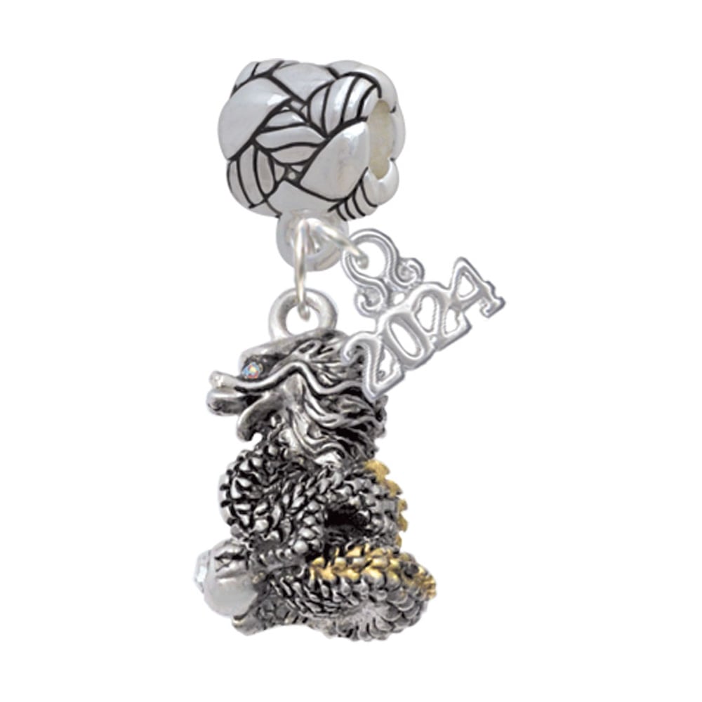 Delight Jewelry Dragon with Crystal Eyes and Clear Ball Woven Rope Charm Bead Dangle with Year 2024 Image 1