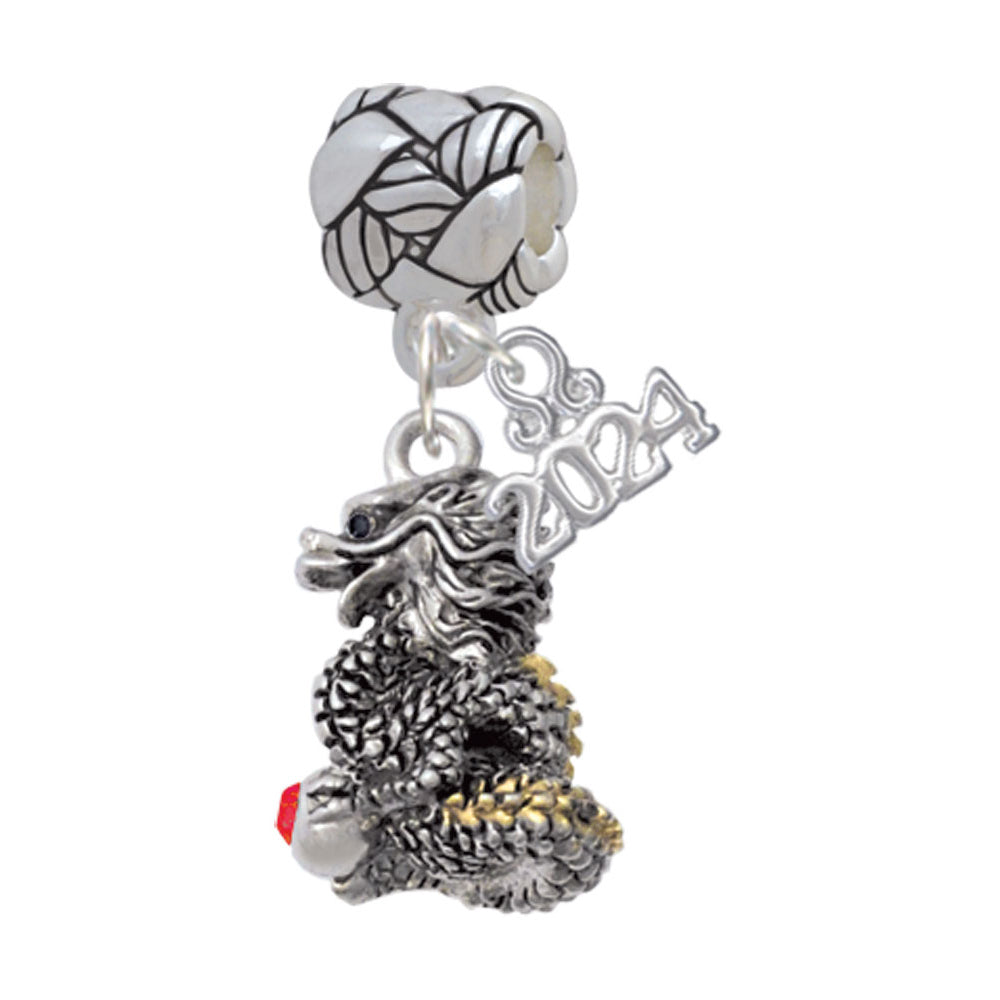 Delight Jewelry Dragon with Crystal Eyes and Clear Ball Woven Rope Charm Bead Dangle with Year 2024 Image 6