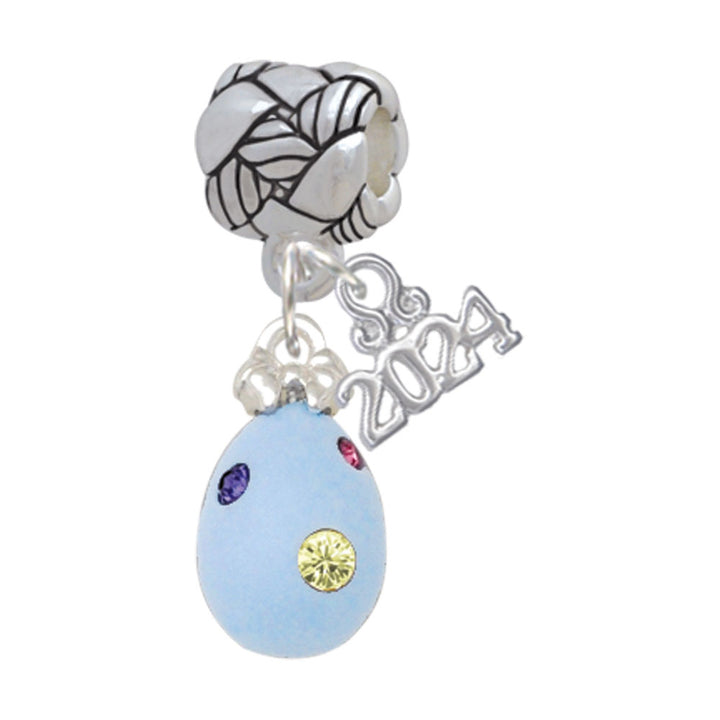 Delight Jewelry Easter Egg with Color Crystal Dots Woven Rope Charm Bead Dangle with Year 2024 Image 1