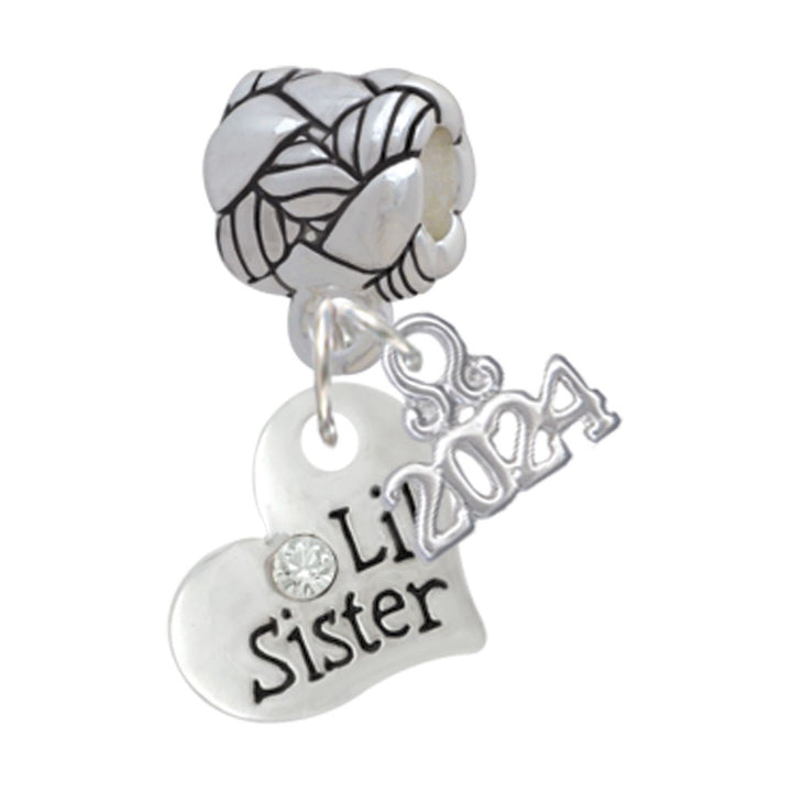 Delight Jewelry Silvertone Small Family Heart with Clear Crystal Woven Rope Charm Bead Dangle with Year 2024 Image 2