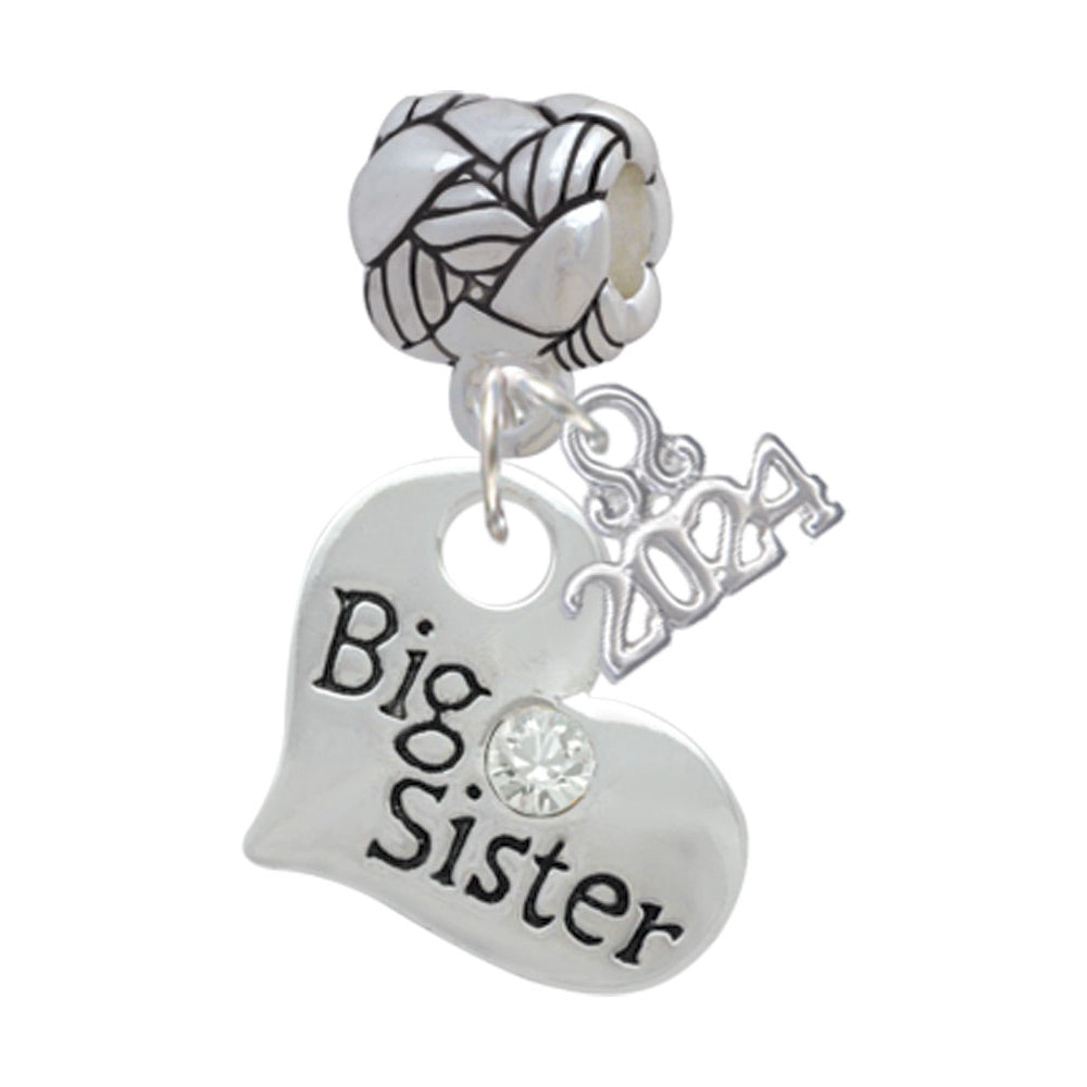 Delight Jewelry Silvertone Large Family Heart with Crystal Woven Rope Charm Bead Dangle with Year 2024 Image 1