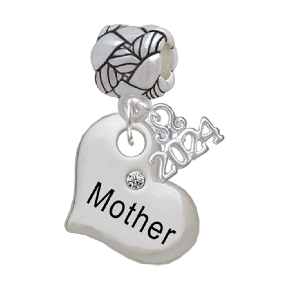 Delight Jewelry Silvertone Large Family Heart with Crystal Woven Rope Charm Bead Dangle with Year 2024 Image 4
