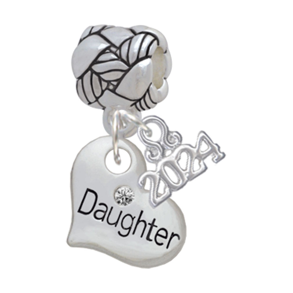 Delight Jewelry Silvertone Small Family Heart with Clear Crystal Woven Rope Charm Bead Dangle with Year 2024 Image 7