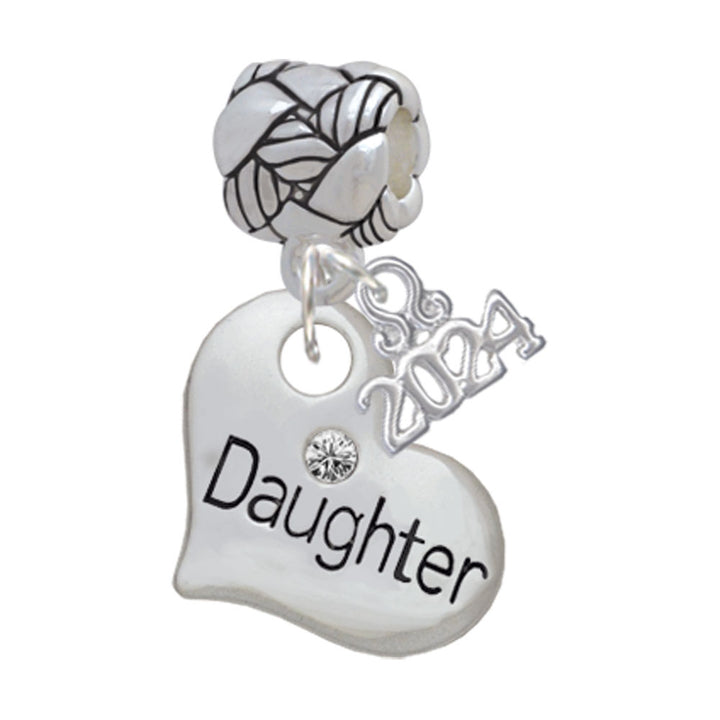 Delight Jewelry Silvertone Large Family Heart with Crystal Woven Rope Charm Bead Dangle with Year 2024 Image 8