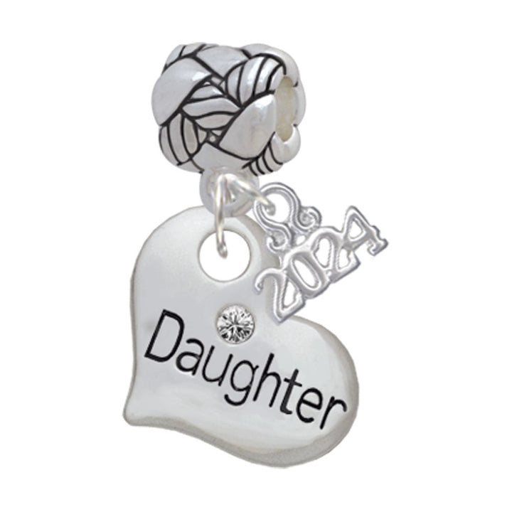 Delight Jewelry Silvertone Large Family Heart with Crystal Woven Rope Charm Bead Dangle with Year 2024 Image 1