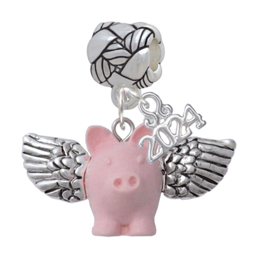 Delight Jewelry Flying Pig with Wings Woven Rope Charm Bead Dangle with Year 2024 Image 1