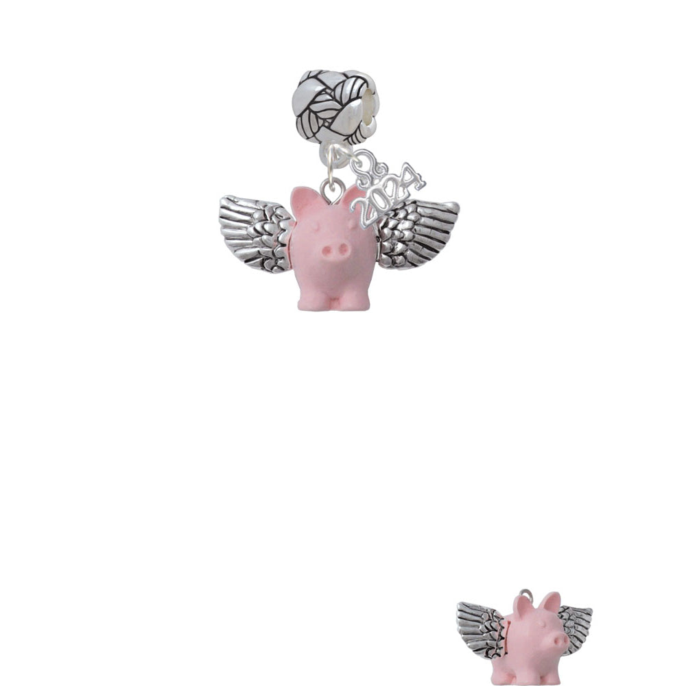 Delight Jewelry Flying Pig with Wings Woven Rope Charm Bead Dangle with Year 2024 Image 2