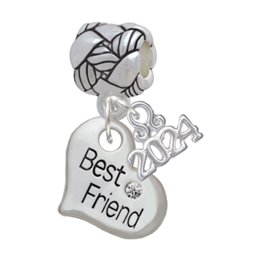 Delight Jewelry Silvertone Small Family Heart with Clear Crystal Woven Rope Charm Bead Dangle with Year 2024 Image 10