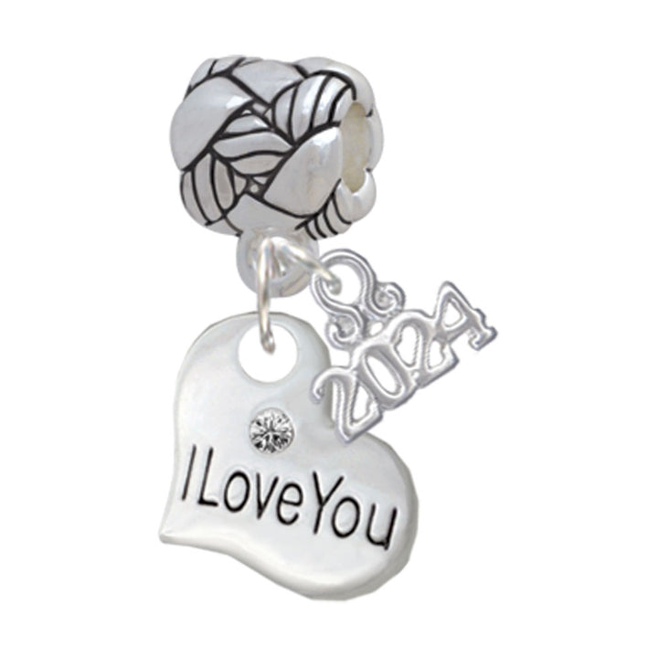Delight Jewelry Silvertone Small Family Heart with Clear Crystal Woven Rope Charm Bead Dangle with Year 2024 Image 12