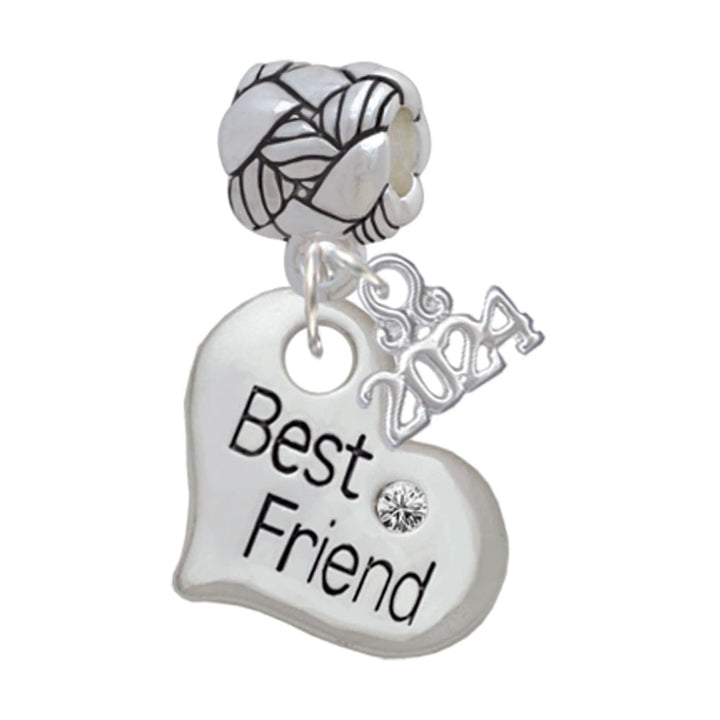 Delight Jewelry Silvertone Large Family Heart with Crystal Woven Rope Charm Bead Dangle with Year 2024 Image 1