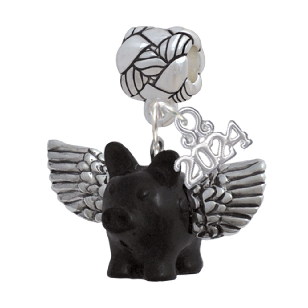 Delight Jewelry Flying Pig with Wings Woven Rope Charm Bead Dangle with Year 2024 Image 4