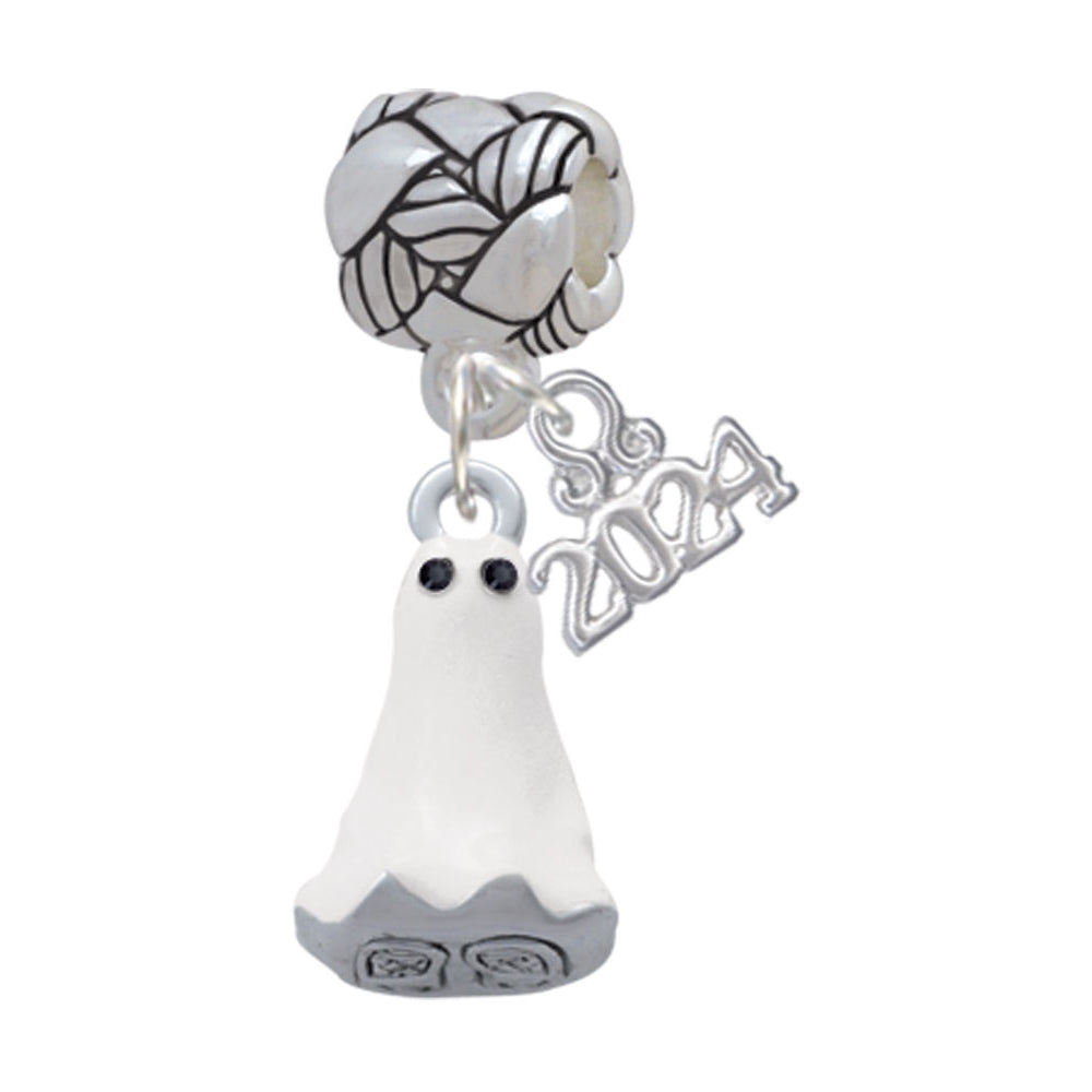 Delight Jewelry 3-D Ghost with Black Crystals Woven Rope Charm Bead Dangle with Year 2024 Image 1