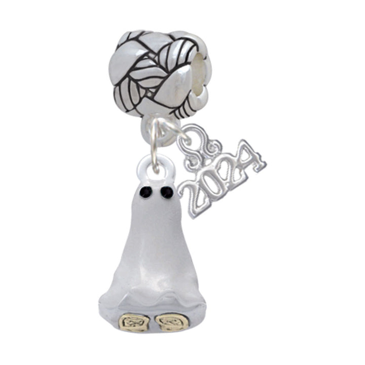 Delight Jewelry 3-D Ghost with Black Crystals Woven Rope Charm Bead Dangle with Year 2024 Image 1