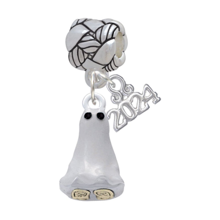 Delight Jewelry 3-D Ghost with Black Crystals Woven Rope Charm Bead Dangle with Year 2024 Image 4
