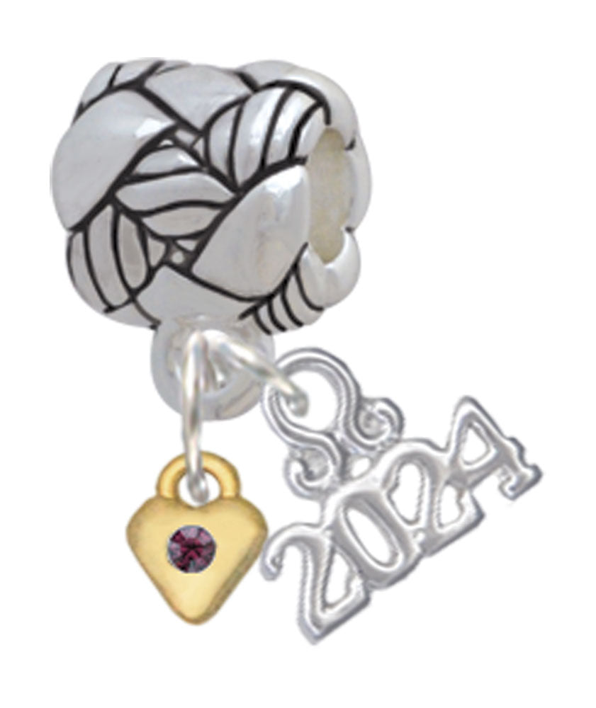 Delight Jewelry Goldtone Mini Birthday Month Crystal Heart Woven Rope Charm Bead Dangle with Year 2024 Image 2